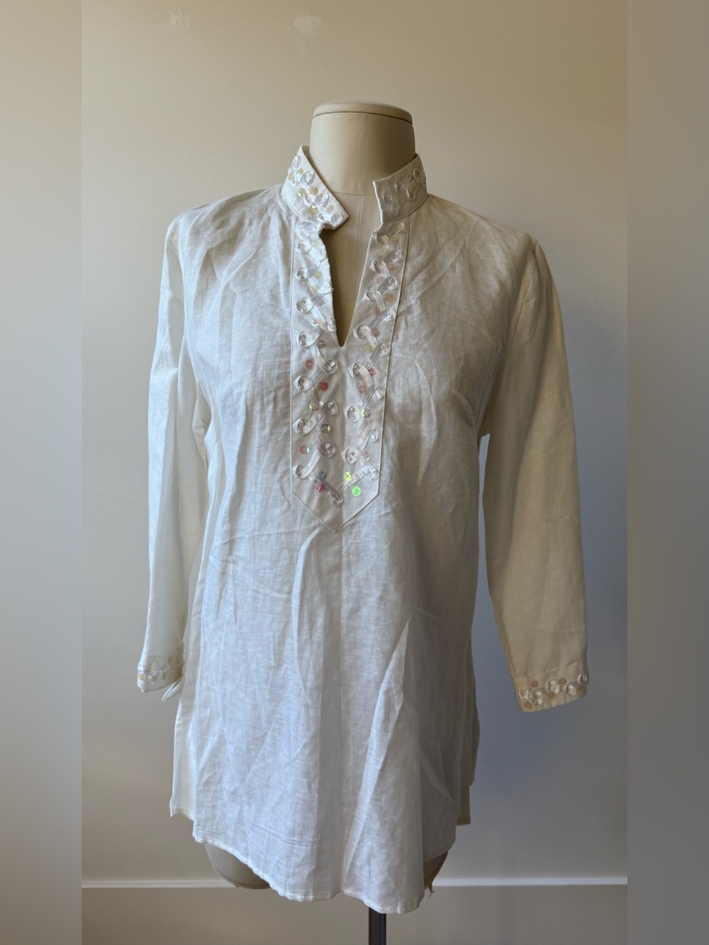 Marisa Christina White Embellished Tunic Top